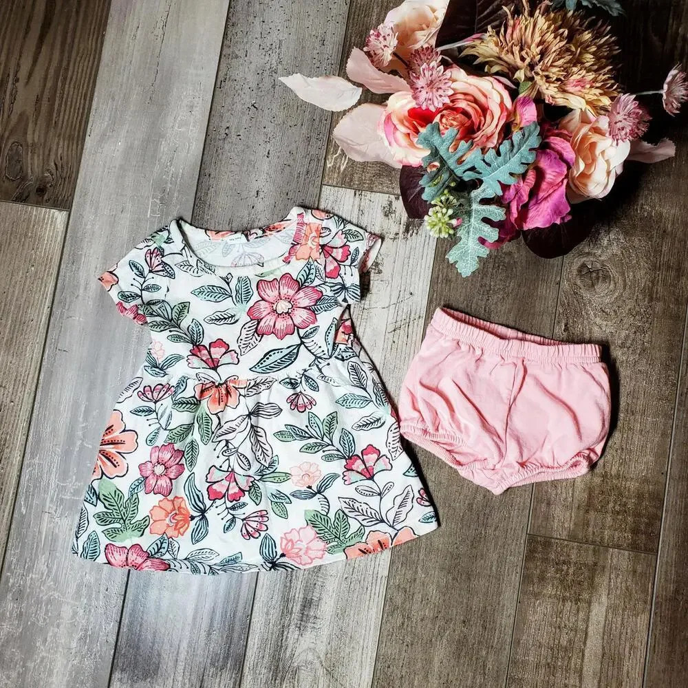 Old Navy Floral Baby Girl with Pink Bloomers Dress Size 3-6M